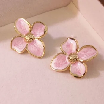 Orecchini Fiore Smaltato Rosa - immagine 2